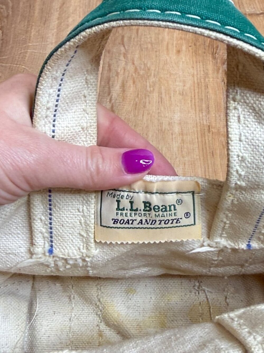 Vintage 70s 80s LL Bean Green Micro Mini Boat & Tote Canvas Bag Sawtooth Tag - Picture 2 of 12